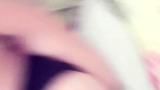 Busty curly brunette with big boobs fucks on couch