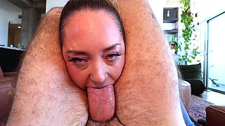British mature MILF gives blowjob and lick balls