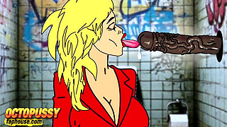 White Wife Sucks Big Black Cock in Dirty Public Toilet. Wife Blowjob BBC Glory Hole