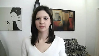 Sweet 19yo brunette cutie fingers her bald pussy in POV