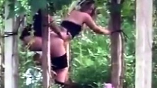 Spying blonde hooker fucking in the woods