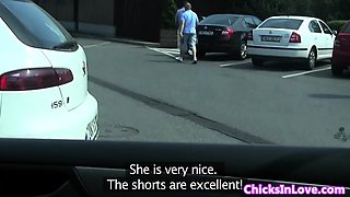 European babes seducing pussies in car