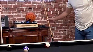 Skinny Teen Stepdaughter Seduces Stepdad During Pool Game - Face Fuck, Deepthroat & Rough Sex