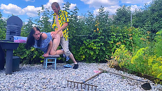 Rough outdoor fuck in the garden while picking berries