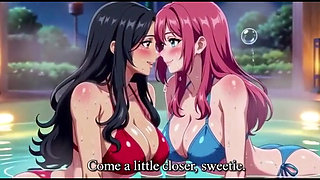 Stepmom and stepsister taking hot bath and pressing boobs