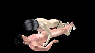 Animated 3D Porn - Beautiful Girl Strap on Fucks Asian Man Then Double Dildo Doggy