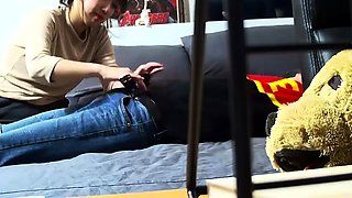 Asian teen with a wonderful ass blows a cock on hidden cam