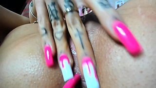 Shaved pussy blonde Tasha Reign with big boobs goes solo