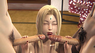 3D Hentai Two Dicks Tsunade Sucks