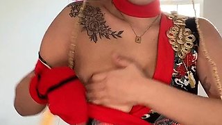 Wet tattooed raven babe Sahron with big boobs masturbates