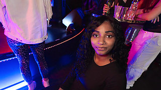 Shameless babe gives a BJ and fucks in the night club