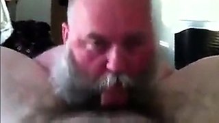 Bearded Daddy Sucks Big Cock