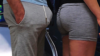 Almost Seen When She Strokes His Cock Inside a Bus