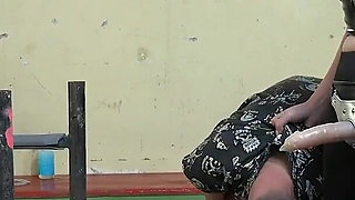 Hardcore pegging queen at submissed