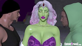 Long mansticks save the planet from a transgender alien goddess in this wild cartoon adventure