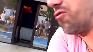 Outdoor DP Threesome Blonde Babes Wild Poolside Fuck