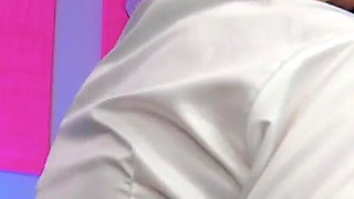 Locked femboy slave's balls and girl's tongue