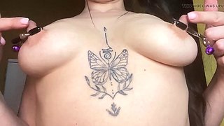 Kristi Ren Spanks Her TS Body With A Flogger In Bondage, Clamps And Stretches Her Massive Nipples
