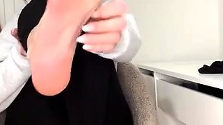 Hot brunette foot fetish play