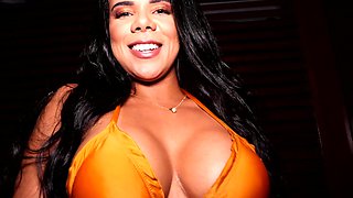 Latin temptress Pamela Santos flaunts her big fakes in a skimpy bikini before getting down and dirty