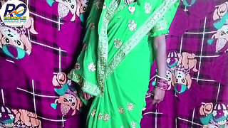 Indian Desi New Bride Bhabhi in Green Saree Blouse Fucked and Cock Sucking