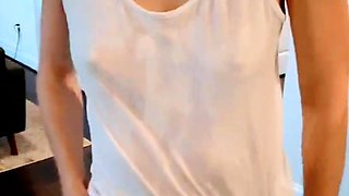 Amateur young brunette enjoys dildo on solo masturbation