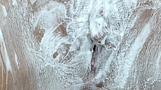 Shaving a Hairy Pussy with a Trimmer and a Razor with Shaving Foam! Close-up!