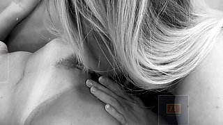 Classic Sexy Blondes Get Naked and Bang on a White Leather Couch
