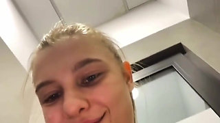 Hot Girl in the Gym Training and Play with Herself