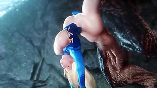 Big tiddied blonde Samus getting destroyed by a bunch of monsters