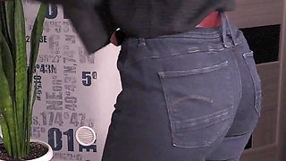 Watching Hot Stepmom with Panty Line Bending and Cleaning