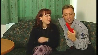 Redhead teen jerking dick while getting fingered at casting