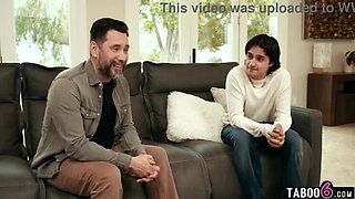 Mature Asian MILF Double Penetrated by Stepson and Stepdad After Blindfold Massage