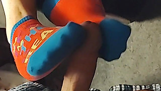 Hot Little Footjob - Pink & Blue Girls' Sock Sockjob - Cum on Socks