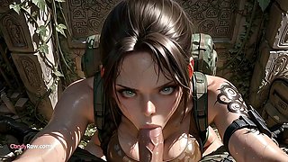 Lara Croft Cosplay Hunter Slurps Massive Dildo in Ancient Ruins