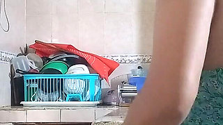 Maid Fucked When She Washes Dishes by the Boss, Her Wife Almost Discovers Us