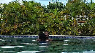 Sperm Floating in the Pool, Hard Sex in the Water, Double Orgasm.