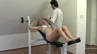Hot mature blonde takes hard cock and a hot facial on the weight machine