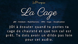 JOI for a caged guy who has to dildo his ass   French Audio Porn