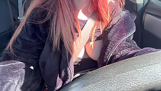 Sexy Car Ride with Italian Big Tits MILF Artemisia Love Flashing Her Big Juicy Boobs in the Sun While Driving