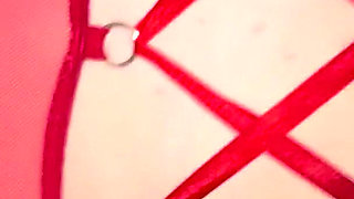A Girl From Behind in a Bright Red Outfit