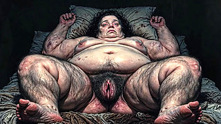 SSBBW very fat woman having an orgasm with her hairy, wet pussy.