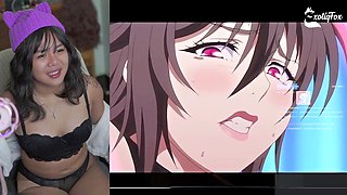 Cute Asian streamer ExotiqFox reacts to hot Dragon Ball hentai while solo gooning