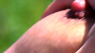 Sexy brunette teen outdoor masturbation