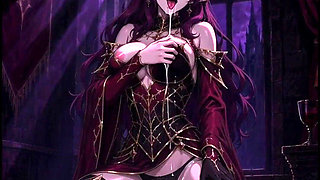 3D Anime Vampire Queen Masturbating in the Light of the Moon