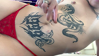 Goth Girl Fingers Her Belly Button and Plays with Navel Piercing