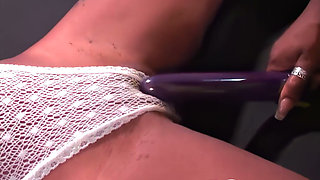Big Tit Ebony Babes Play with Dildo on Bed