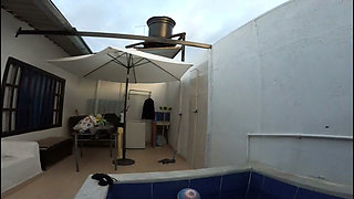 Big Ass Cock Sucking Goddess in Thong Went Over to the Neighbor Small Tub Pool Telling Him to Get His Dick Wet - Mastermeat1