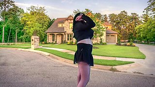 555 Femboy Outdoor Pretty Gothic Traveller in front of Sweet Home