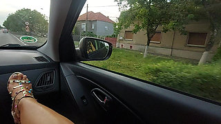 Horny Amateur Stepmom with Sexy Legs in Heels in the Car with Her Stepson in the Morning